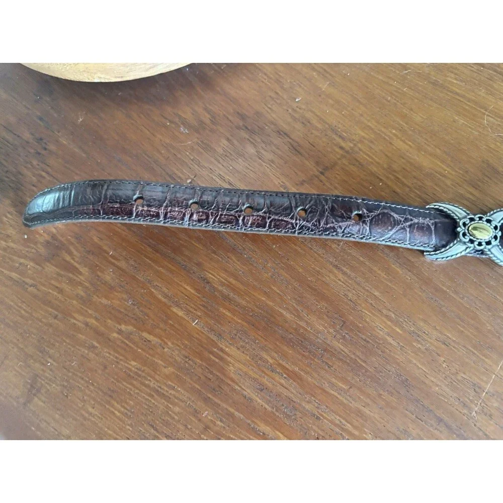 Vintage 90s BRIGHTON Two-Toned CONCHO Leather Belt SIZE SMALL Croc Embossed